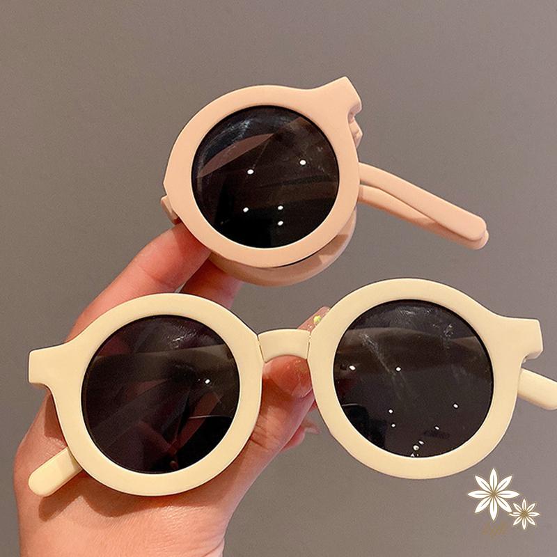 Kính mát gọng tròn chống tia UV màu trơn kiểu dáng dễ thương dành cho bé