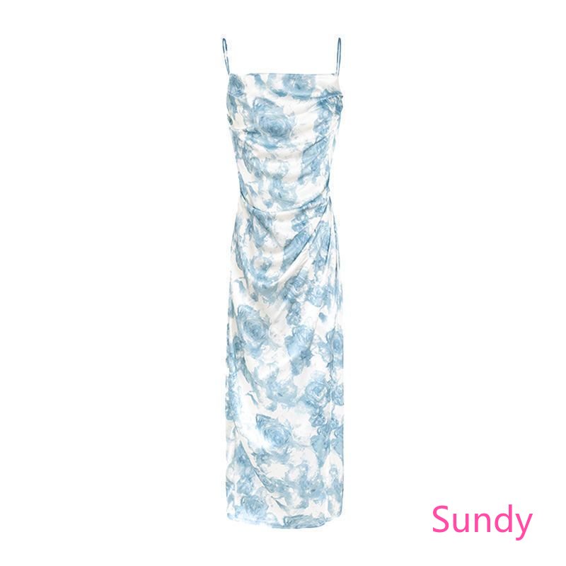 Plus Đầm Hai Dây Xếp Ly Họa Tiết Hoa Phong Cách Retro Pháp Thời Trang Xuân Hè Cho Nữ