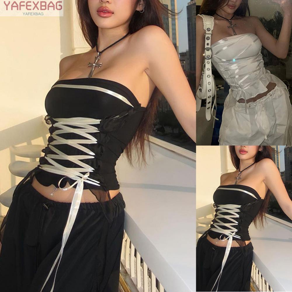Áo Croptop Sát Nách Thiết Kế Dây Đan Chéo Quyến Rũ