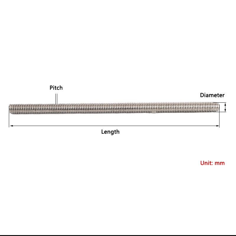 1 Đinh Vít Thép Không Gỉ 304 M2-M20 Không Đầu Ren Đầy Đủ