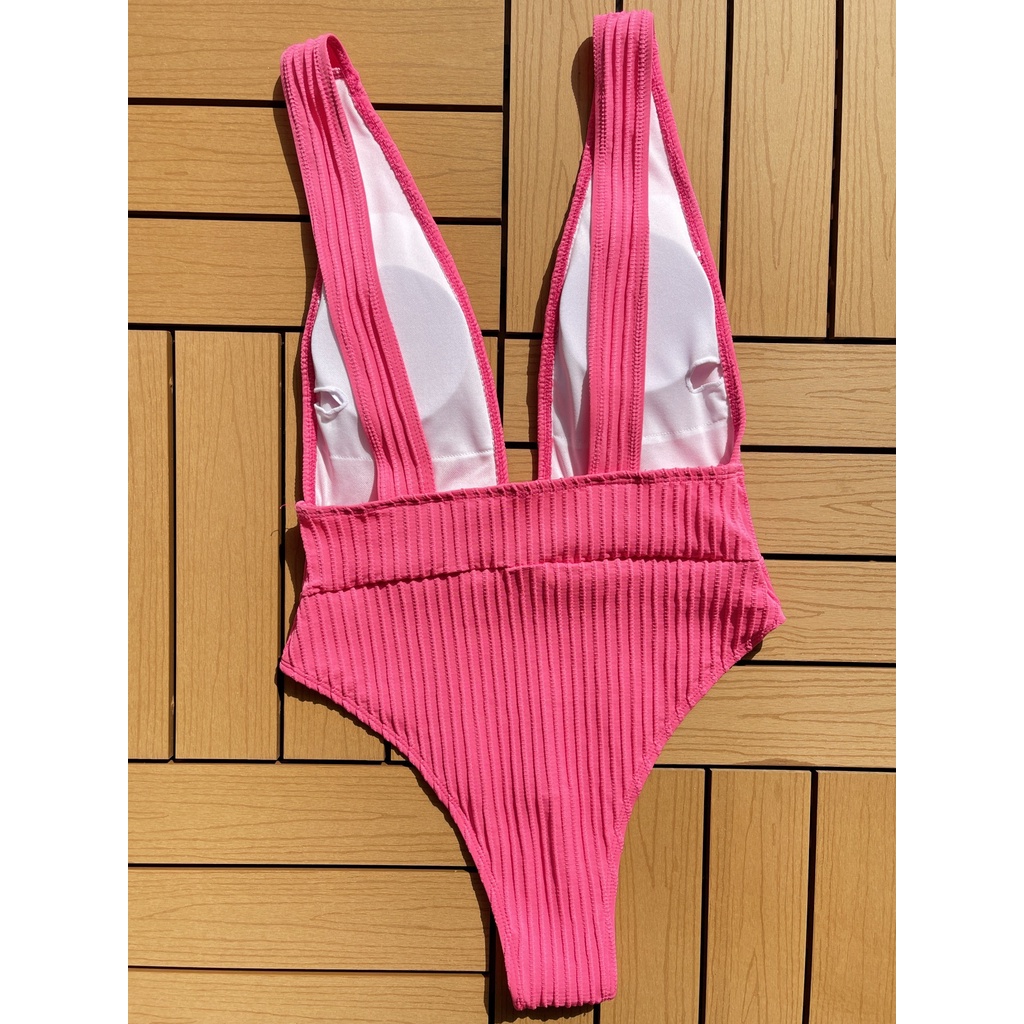 Đồ Bơi Một Mảnh Cổ Chữ V Khoét Sâu Màu Trơn Chất Liệu Polyester Cho Nữ