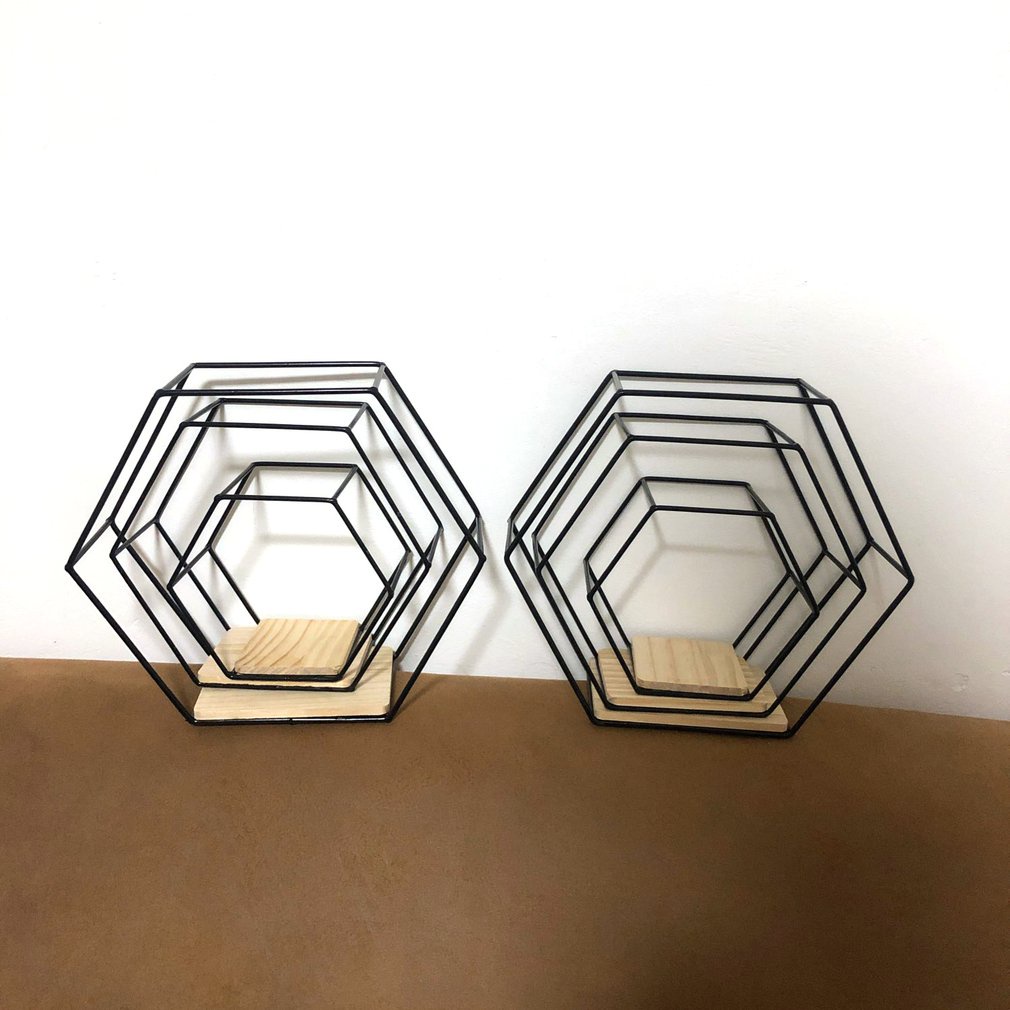 =Christmas=Hexagonal Iron Stand Storage Shelf Decoration Shelves Craft Nordic Home Shelf
