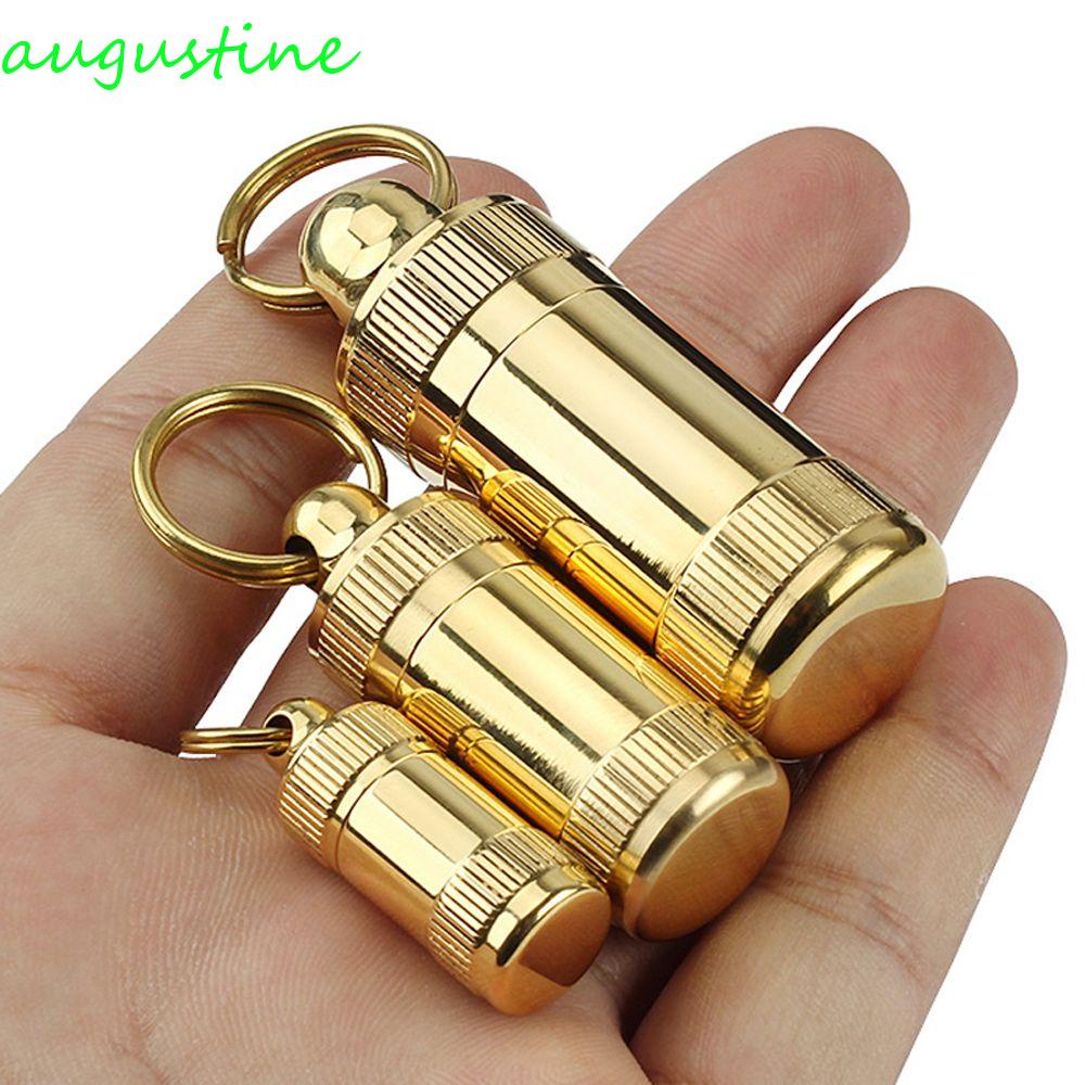 Hộp Đựng Thuốc Viên AUGUSTINE Bằng Đồng Thau Chống Thấm Nước Đa Năng Kèm Móc Khóa Tiện Dụng Cho