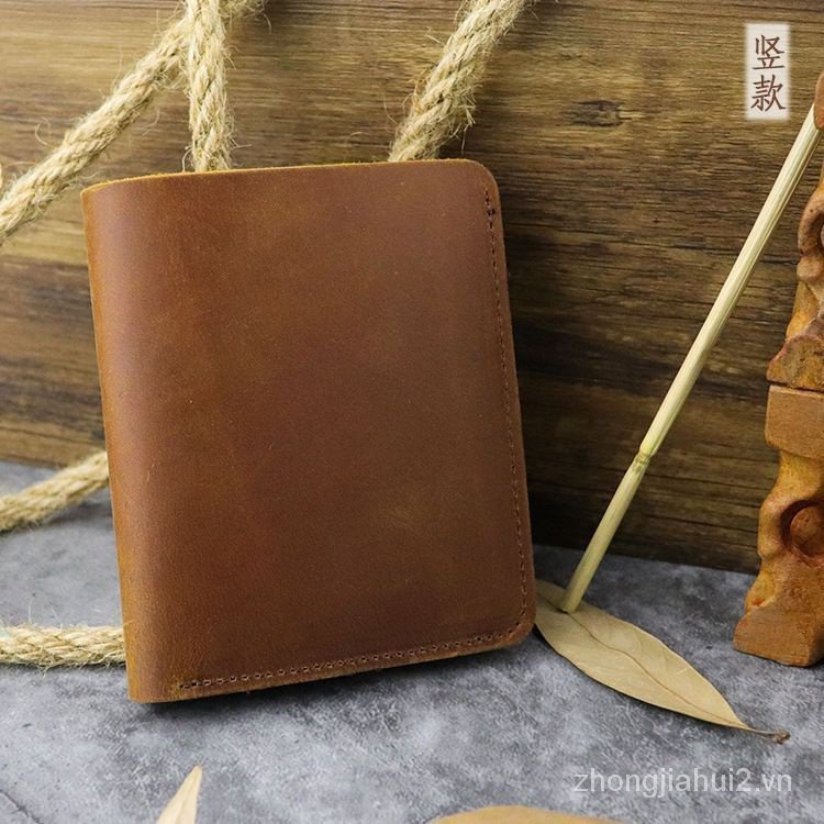 Ví Da Bò Thật Dáng Ngắn Phong Cách Retro Cho Nam