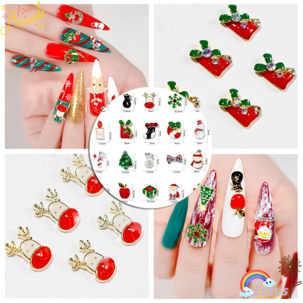 Set 5 Phụ Kiện Trang Trí Móng Tay 3D Bằng Hợp Kim Nhôm Hình Cây Thông Giáng Sinh DIY