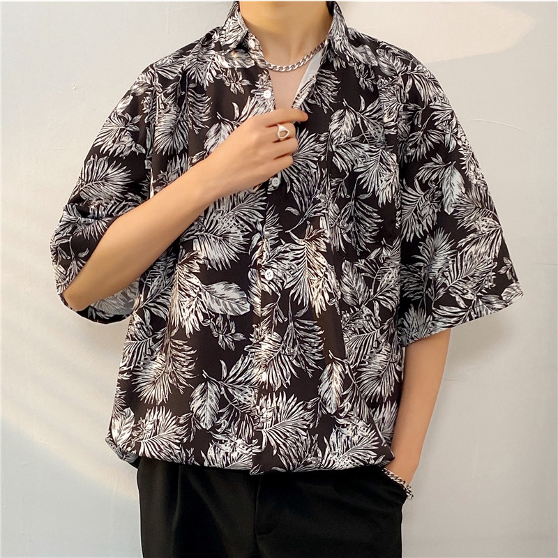 Áo Sơ Mi Tay Ngắn Họa Tiết Hoa Lá Phong Cách Hawaii Thời Trang Mùa Hè Cho Nam