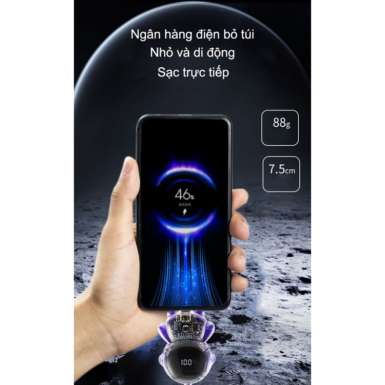 ✨ FREESHIP ✨ SẠC CỰC NHANH - PIN SẠC DỰ PHÒNG 1500mAh Phi Hành Gia có màn hình Led đầu ra Lightning/Type-C