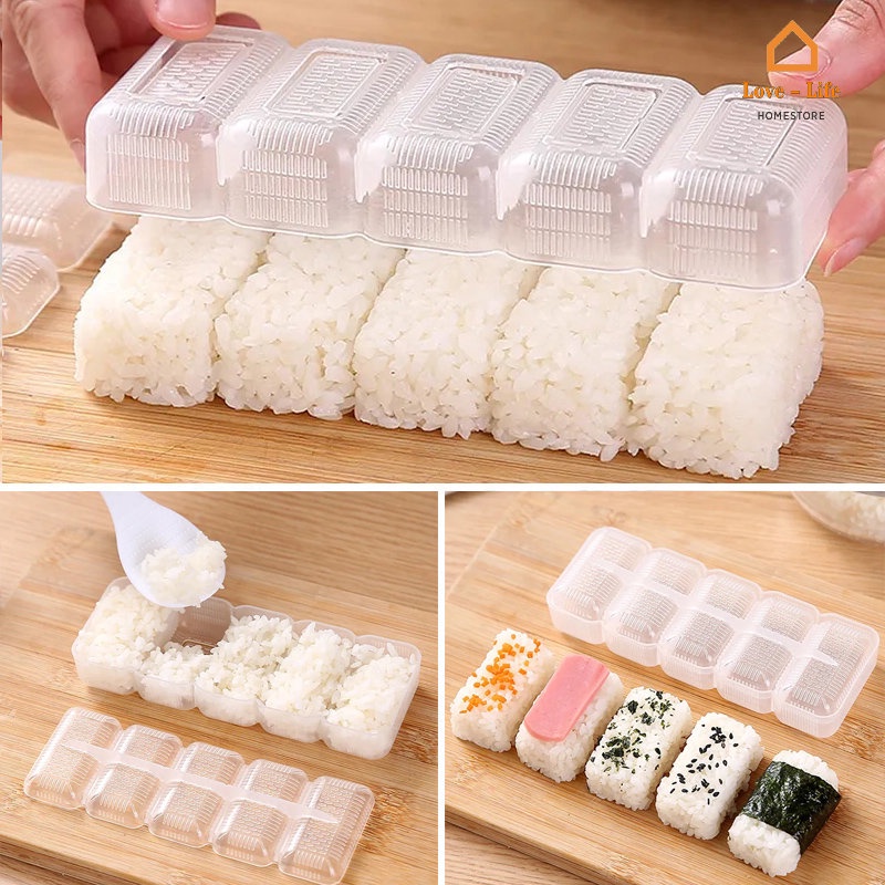 Bộ 5 Khuôn Làm Cơm Nắm / Sushi Bằng Nhựa Trong Suốt Phong Cách Nhật Bản DIY