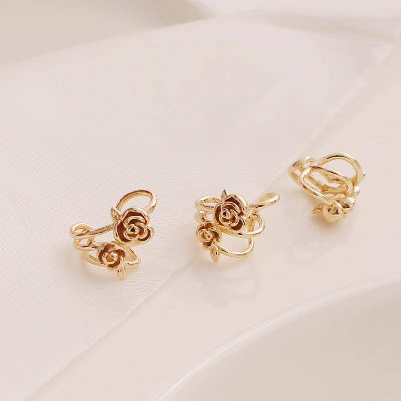 Khuyên Kẹp Vành Tai Mạ Vàng 14k Hình Hoa Hồng Nhiều Màu Sắc Không Cần Xỏ Lỗ diy