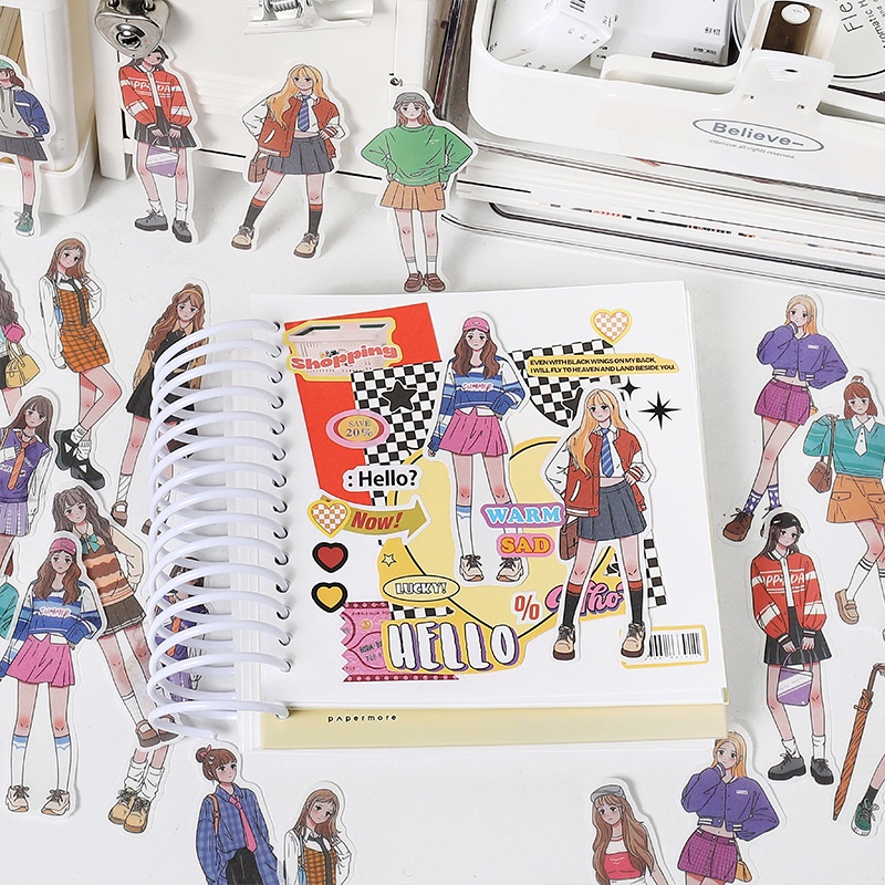 Bộ 30 Miếng Dán Hình Cô Gái Anime Lãng Mạn Kiểu Hàn Quốc Dùng Trang Trí Sổ Tay DIY