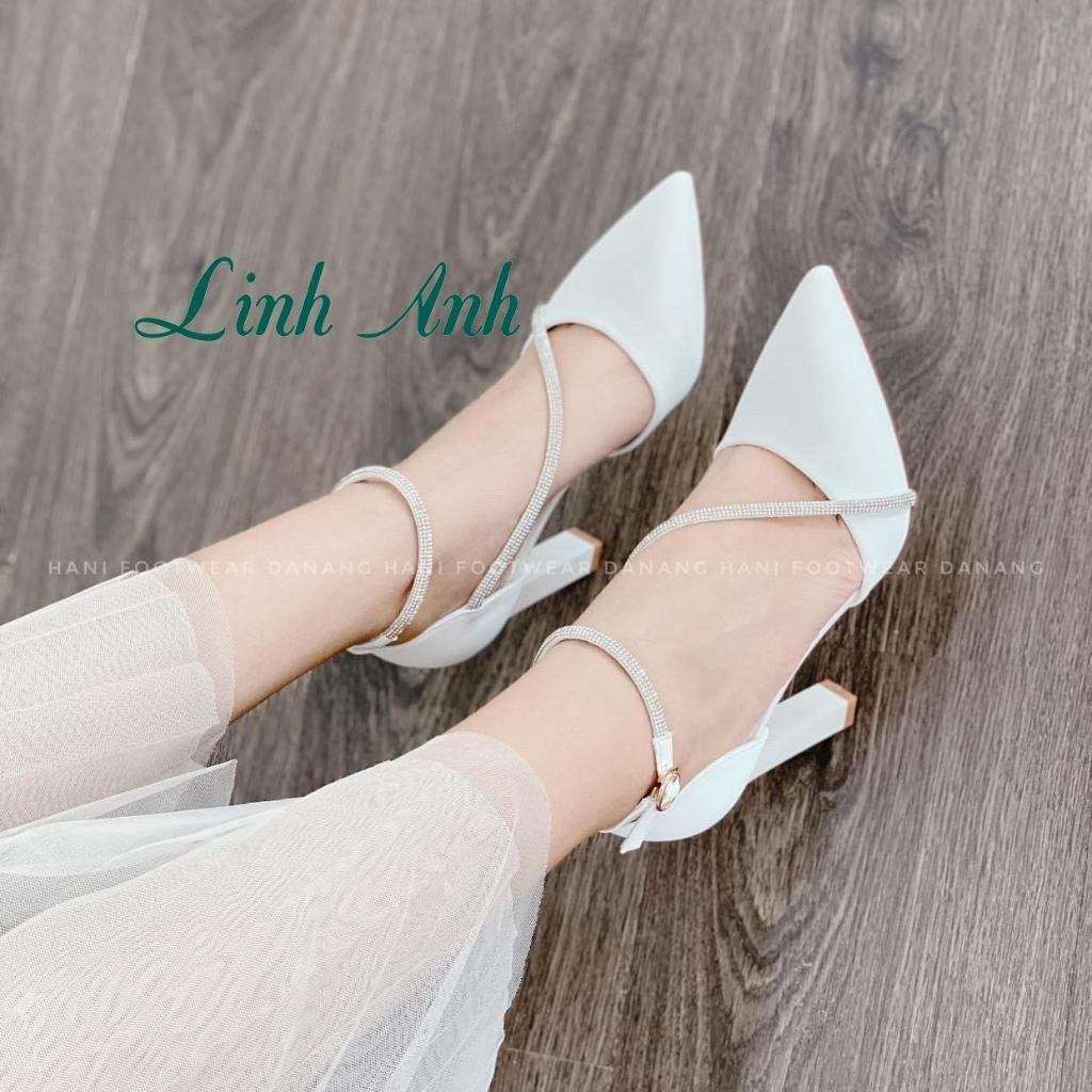 Giày cao gót nữ mũi nhọn viền dây đính đá gót trụ nhỏ cao 9p siêu sang bigsize 40-45,size nhỏ 32-39