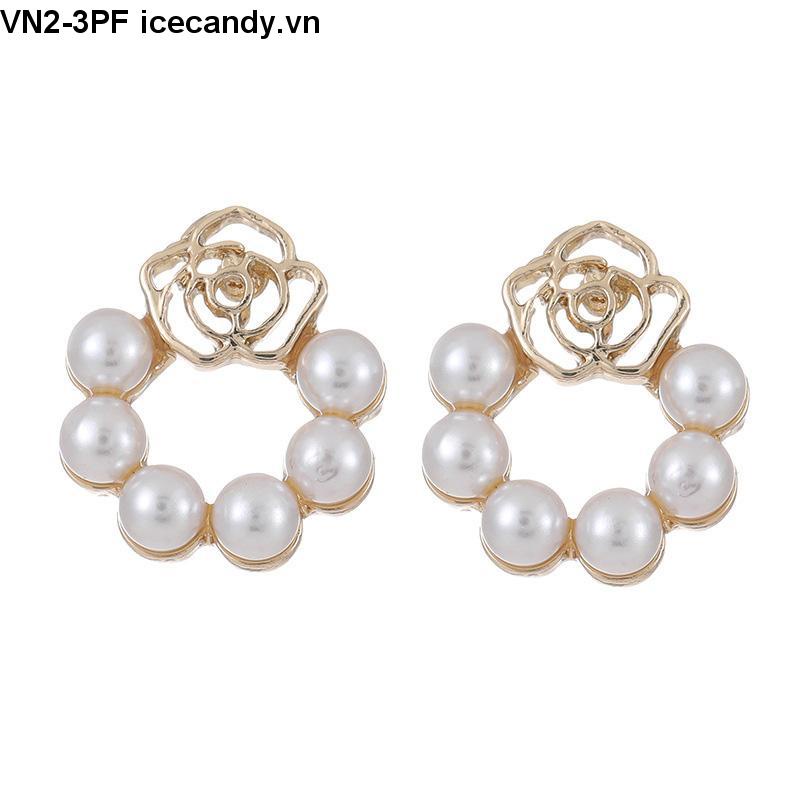 🥟ice🥟Bông Tai Mạ Bạc 925 đính đá ngọc trai nhân tạo Xinh Xắn Phong Cách Hàn Quốc