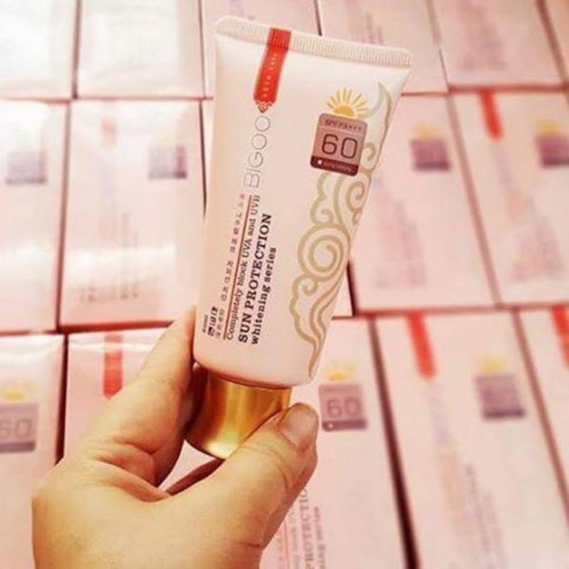 Kem chống nắng BIGOO dạng kem nền Sun Protection SPF60 80ml, kem nền chống nắng bảo vệ da 24h Hàn Quốc - Fidi Beauty