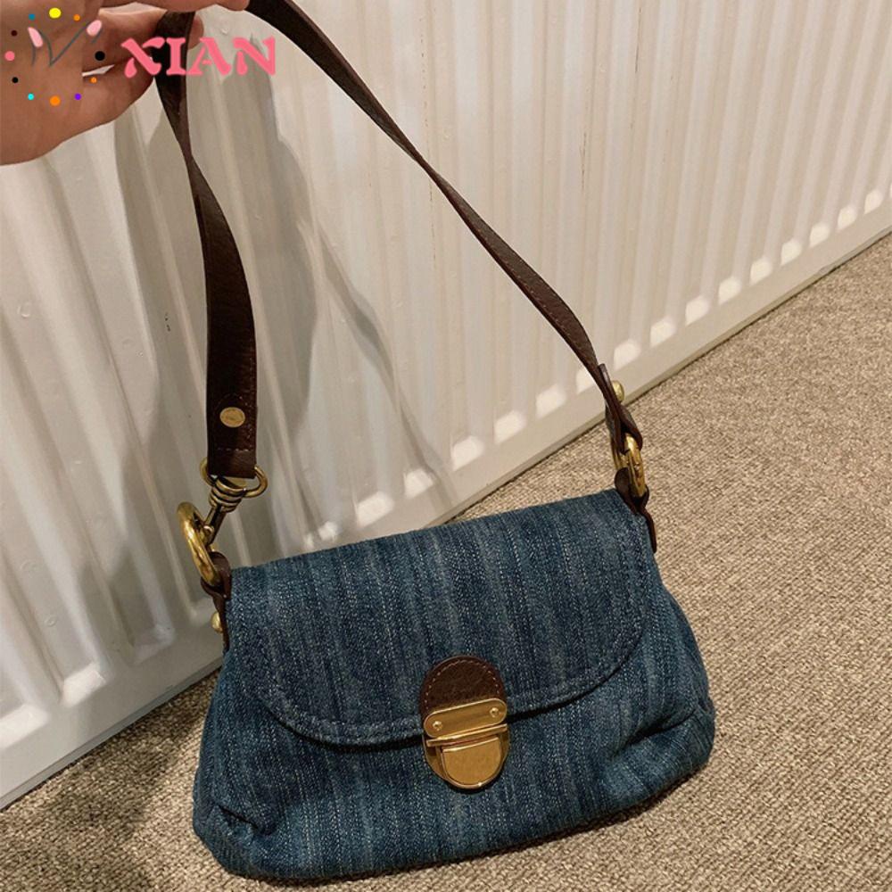 Túi Xách Đeo Vai Phối Màu Tương Phản Kiểu Retro Thời Trang