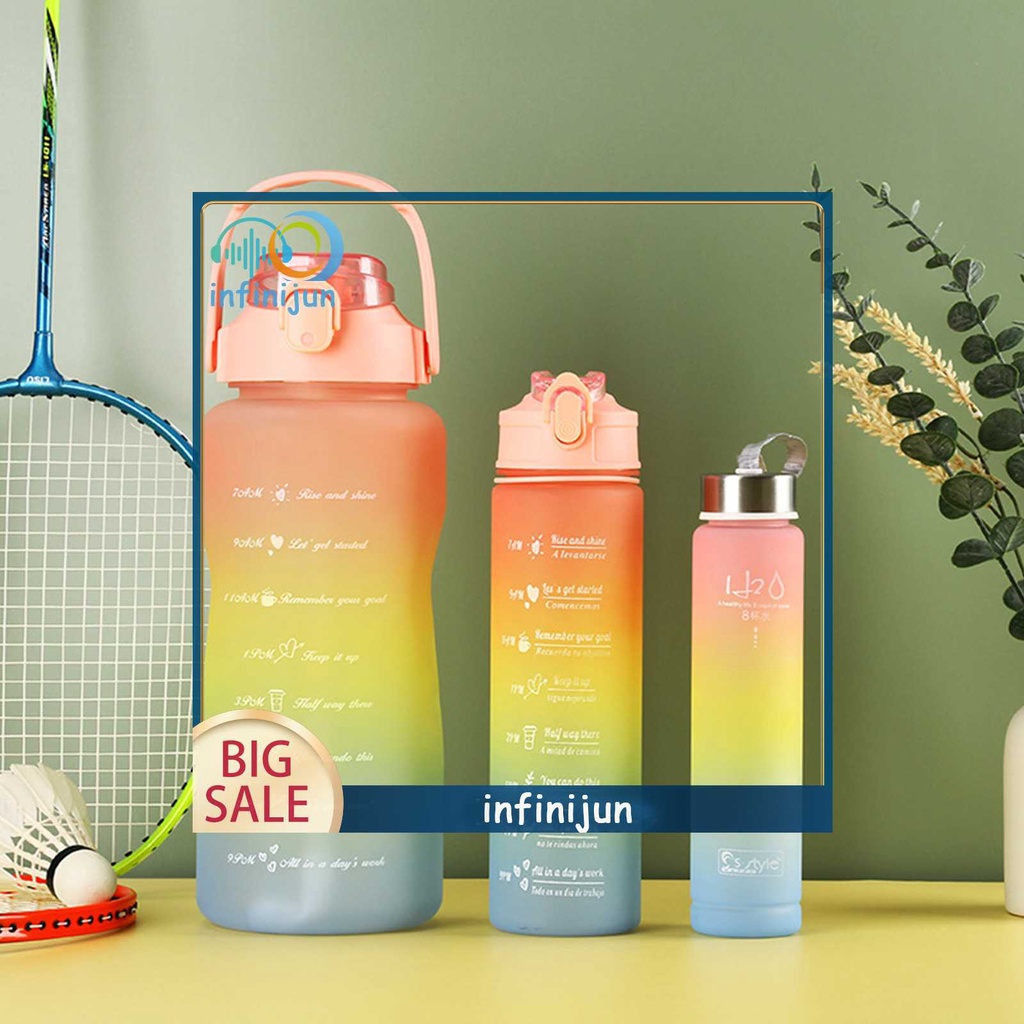 Bộ 3 Bình Nước Thể Thao Màu Gradient Có Thang Đo Thời Gian