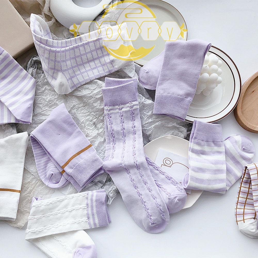 Đôi Vớ Cotton Màu Tím / Trắng Phong Cách Harajuku Dành Cho Nữ