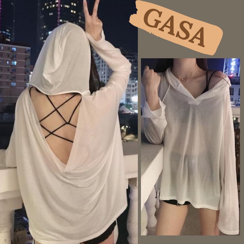 Áo Thun Chống Nắng Dáng Rộng Hở Lưng Phong Cách Hàn Quốc Dành Cho Nữ