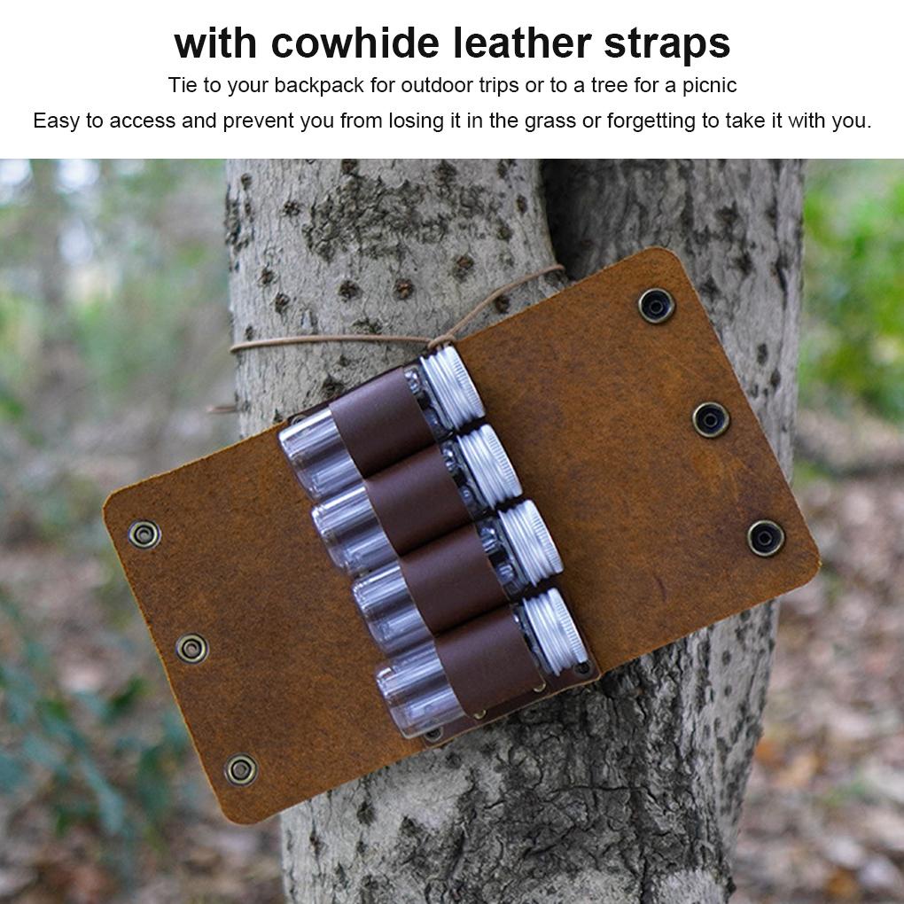 Set 4 Lọ Thủy Tinh Đựng Gia Vị Kèm Túi Da Tiện Dụng Khi Đi Cắm Trại