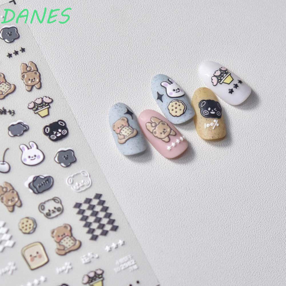 Miếng Dán Trang Trí Móng Tay Tự Dính Họa Tiết Gấu / Thỏ / Dâu Tây Hoạt Hình Dễ Thương