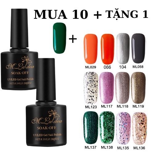 SET 10 sơn gel móng tay M.Ladea 8,3ml sáng bóng cần hơ đèn UV/Led 144 màu sắc sáng chuẩn màu lấp lánh
