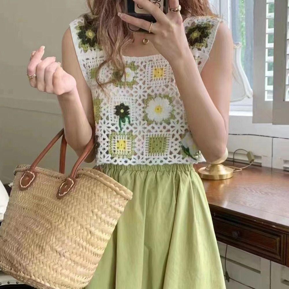 LILYES Áo Croptop Đan Móc Thêu Họa Tiết Phong Cách Bohemian Thời Trang Đi Biển Cho Nữ