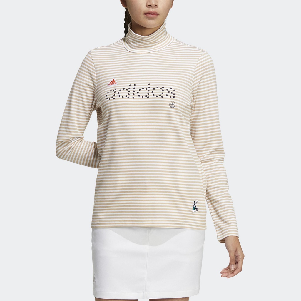 adidas Đánh gôn Áo Dài Tay Cổ Đứng Kẻ Sọc Play Green AEROREADY Nữ trắng HG5776