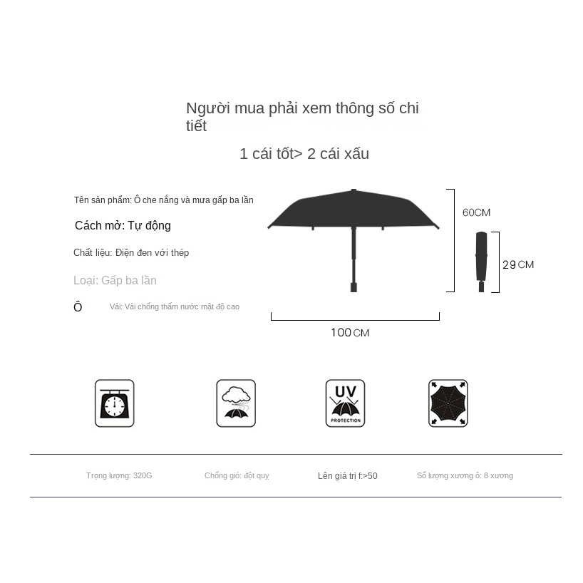 Dù Gấp Tự Động Chống Mưa Nắng Họa Tiết Sọc Caro Trắng Đen Đơn Giản