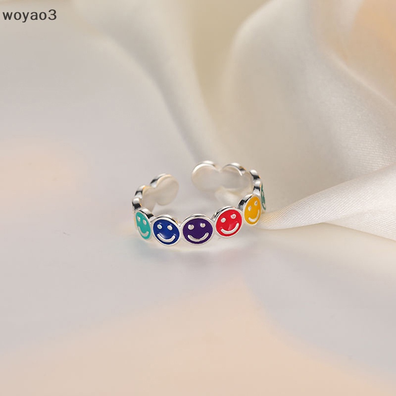 [woyao3] Nhẫn Hình Mặt Cười Nhiều Màu Sắc Có Thể Điều Chỉnh Kích Cỡ Phong Cách Retro Hợp Thời Trang Cho Nam Và Nữ