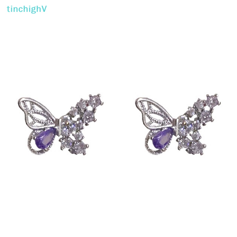 1 Đôi Bông Tai Hình Cánh Bướm Màu Tím Đính Đá Zircon Thời Trang Cho Nữ