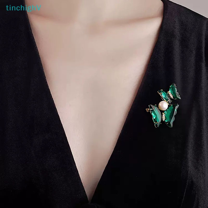 [TinchighV] Trâm Cài Áo Hình Bướm Đôi Pha Lê Xanh Lá Thời Trang Phụ Kiện Hóa Trang [Mới]