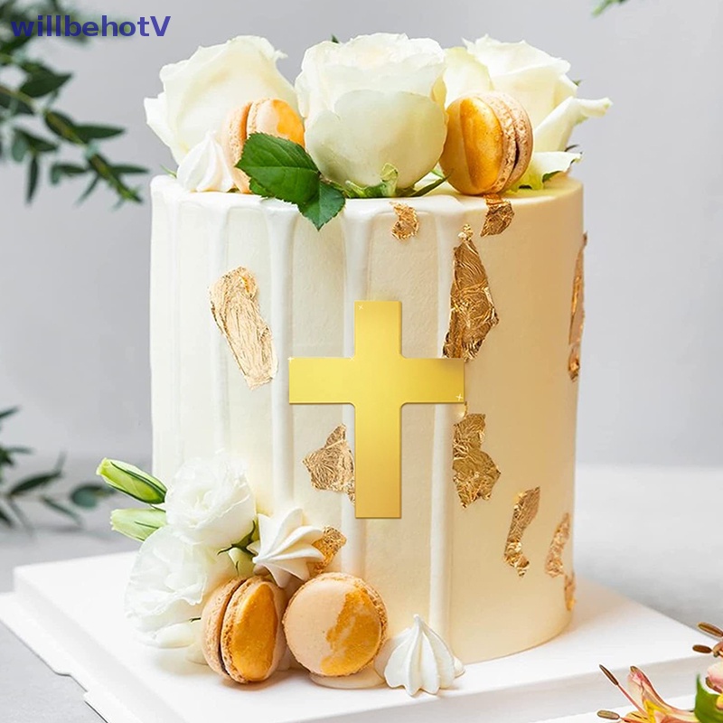 1 Topper Trang Trí Bánh Kem Hình Chữ Thập Tráng Gương Bằng Acrylic
