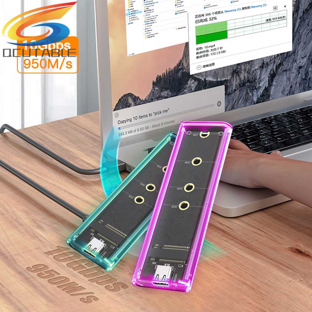 Ổ Đĩa Cứng M.2 Trong Suốt Cổng USB C 3.1 10Gbps Cho Laptop