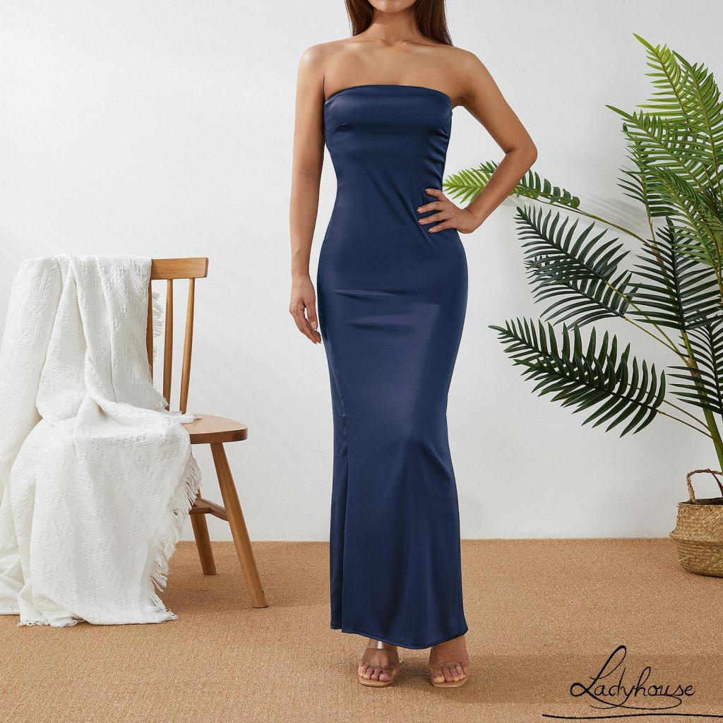 Đầm Dự Tiệc Hai Dây Hở Lưng Màu Trơn Thanh Lịch Cho Nữ