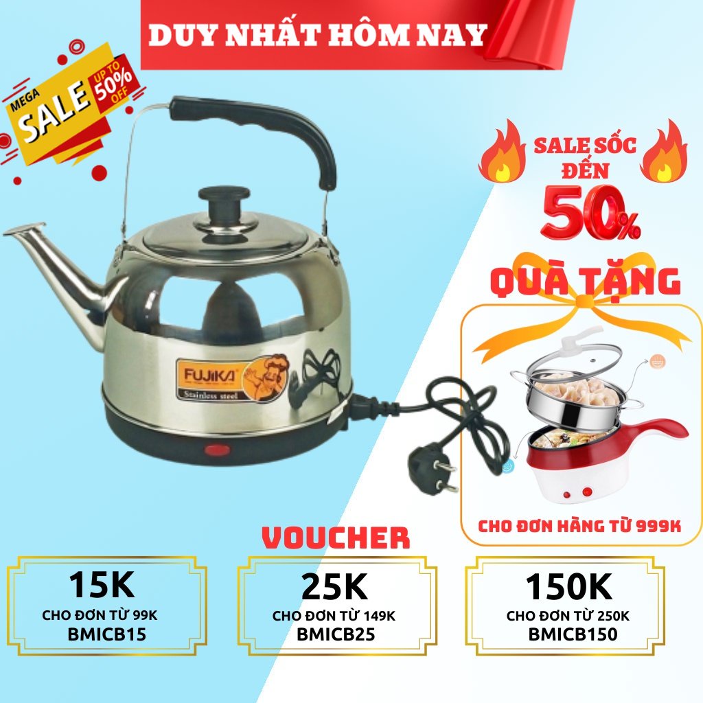 Ấm Siêu Tốc Inox 4L Fujika FJ-SD40 Công Suất 1500W Tiết Kiệm Điện Cho Quán,Nhà Hàng,Nhà Đông Người-Hàng Chính Hãng...