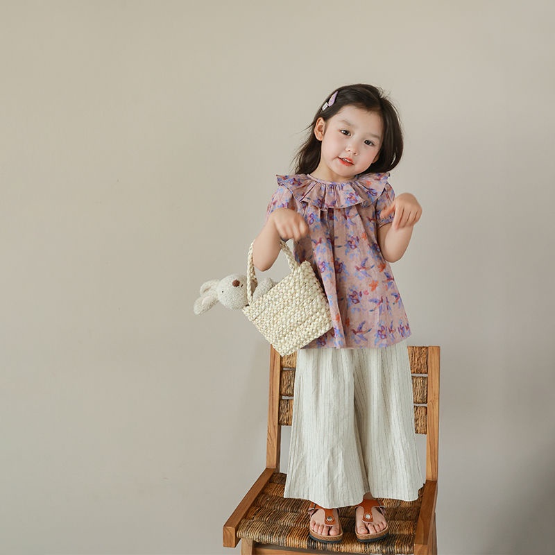 Quần Ống Rộng Họa Tiết Kẻ Sọc Thoải Mái Dễ Phối Đồ Thời Trang Mùa Hè Cho Bé Gái