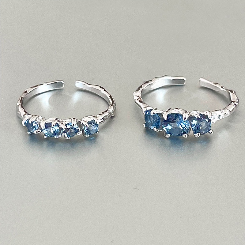 Nhẫn Hở Đính Đá Zircon Xanh Dương Sang Trọng Phong Cách Hip Hop Cá Tính