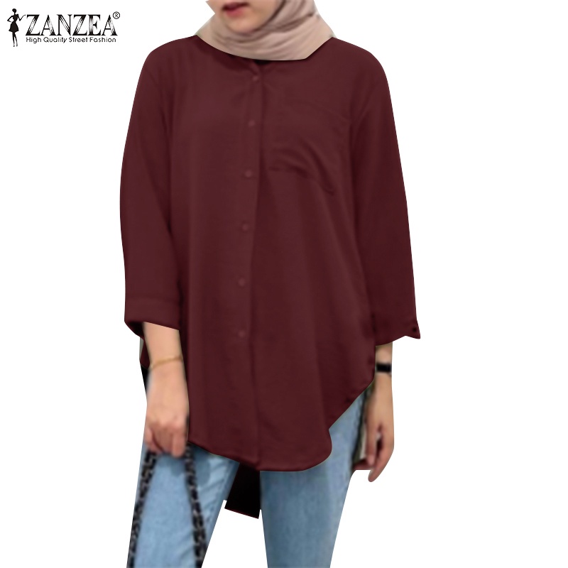 Zanzea Áo Sơ Mi Tay Lửng Màu Trơn Thời Trang Cho Phụ Nữ Hồi Giáo