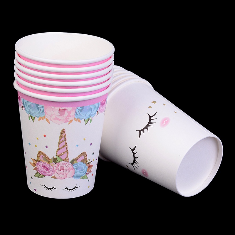 Bộ 6 Cốc Giấy Dùng Một Lần In Hình Kỳ Lân Dễ Thương Dùng Trang Trí Tiệc Sinh Nhật / Tiệc Tắm Em Bé