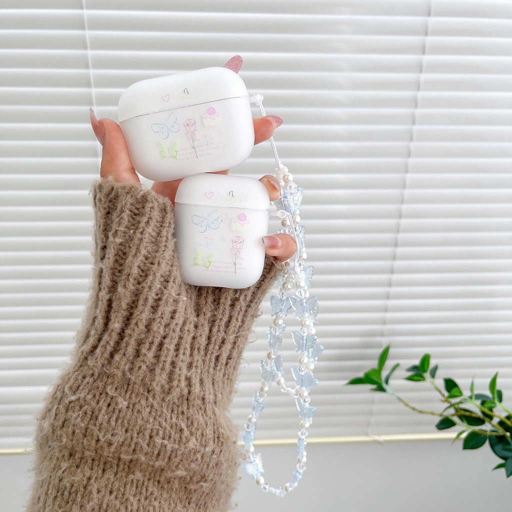 Vỏ Bảo Vệ Hộp Đựng Tai Nghe AirPods 1 / 2 / 3 Gen Pro2 2022 Bằng Silicon Tpu Mềm Trong Suốt Họa Tiết Hoa Hồng Và Bướm Đơn Giản