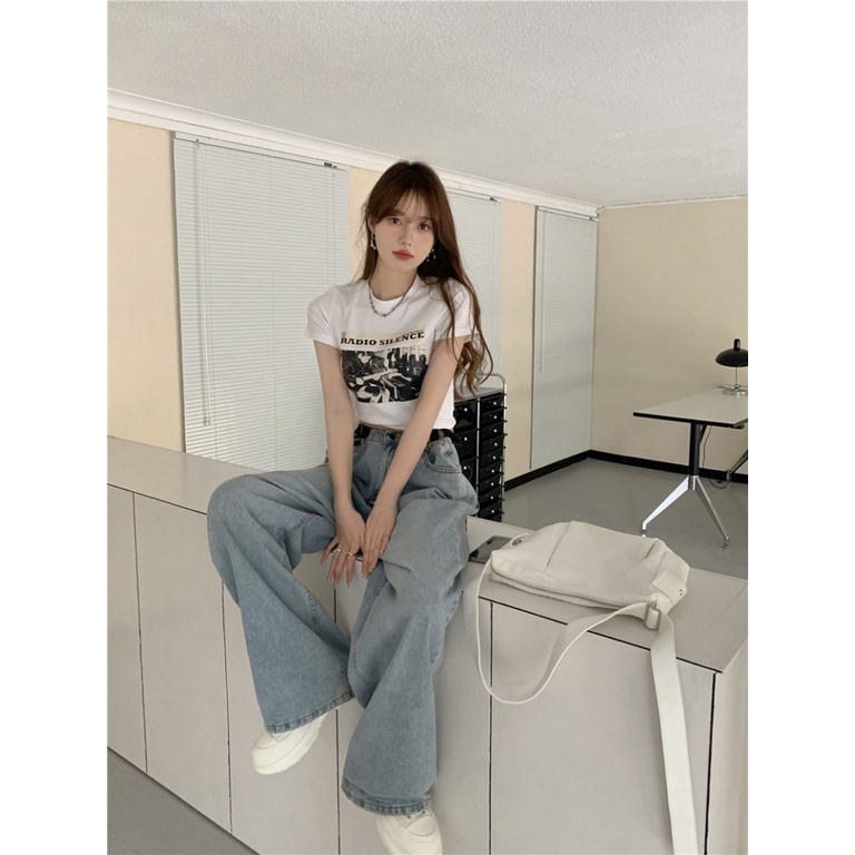 Áo baby tee Thun croptop nữ Tay Ngắn Dáng Ôm In Họa Tiết Hoạt Hình Graffiti Phong Cách Hàn Quốc Thời Trang Cho Nữ