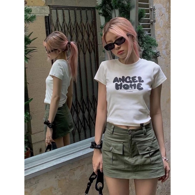 Áo baby tee Thun croptop Tay Ngắn Hở Vai Dáng Ôm In Họa Tiết Thời Trang Mùa Hè Quyến Rũ Cho Nữ