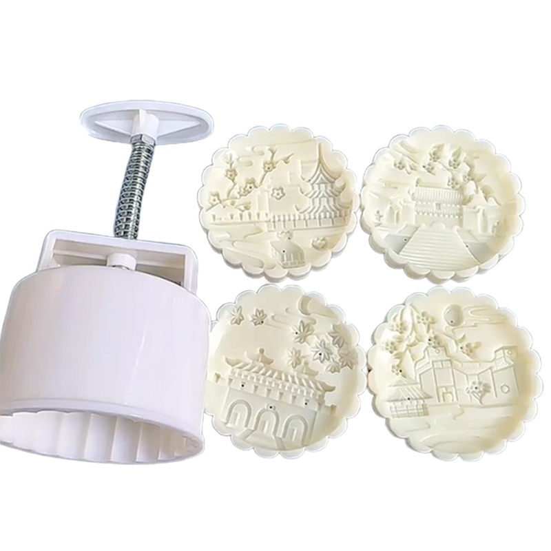 Mooncake Press Molds Mid-Autumn Festival Hand Press Cookie Stamps Epoxy Mold Palace-Pattern Pastry Tool Mooncake Maker