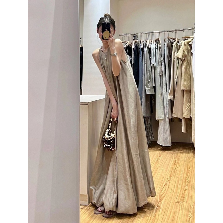 [F &amp; X] Đầm Hai Dây Dáng Dài Mỏng Eo Cao Nghệ Thuật Phong Cách Pháp Độc Đáo Mùa Hè Dành Cho Bạn Nữ
