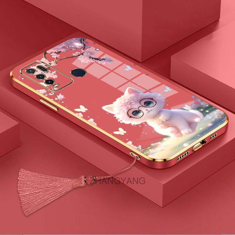 Ốp Điện Thoại TPU Silicon Mềm Mạ Điện Hình Mèo Kèm Dây Đeo Cho vivo y30 y30i y50