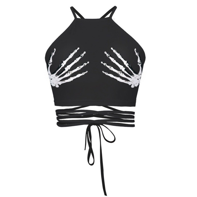 Áo yếm bàn tay ôm ngực có mút đi biển , Áo Croptop Yếm Cột nơ in bàn tay ôm ngực sexyLy alohashop91