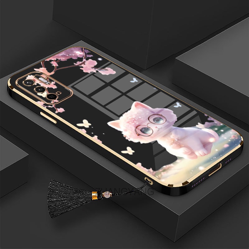 Ốp Điện Thoại TPU Silicon Mềm Mạ Viền Hình Mèo Dễ Thương Có Dây Đeo Cho Redmi note 10 5G
