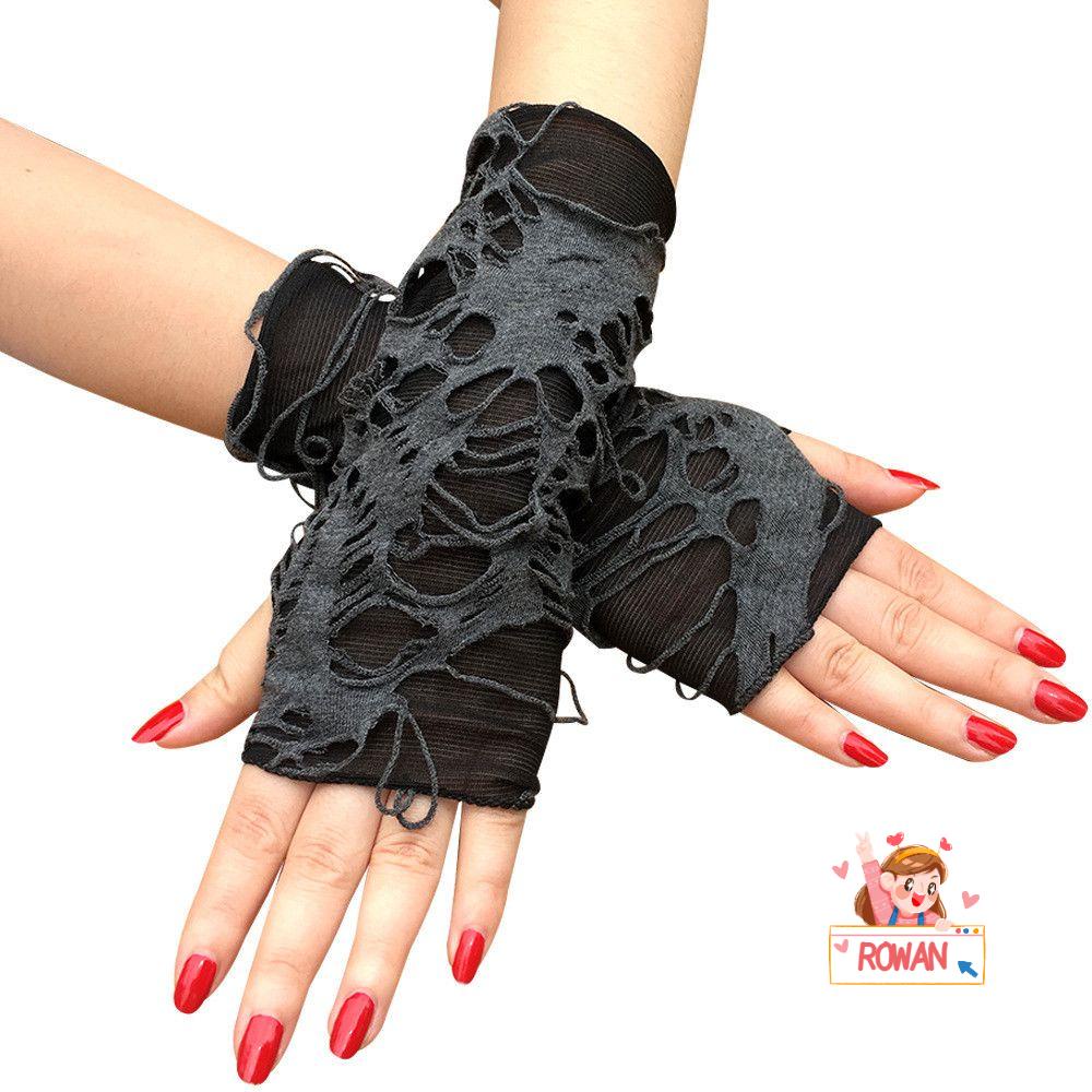 Găng Tay Hở Ngón Màu Đen Phong Cách Gothic Hóa Trang ROWANS