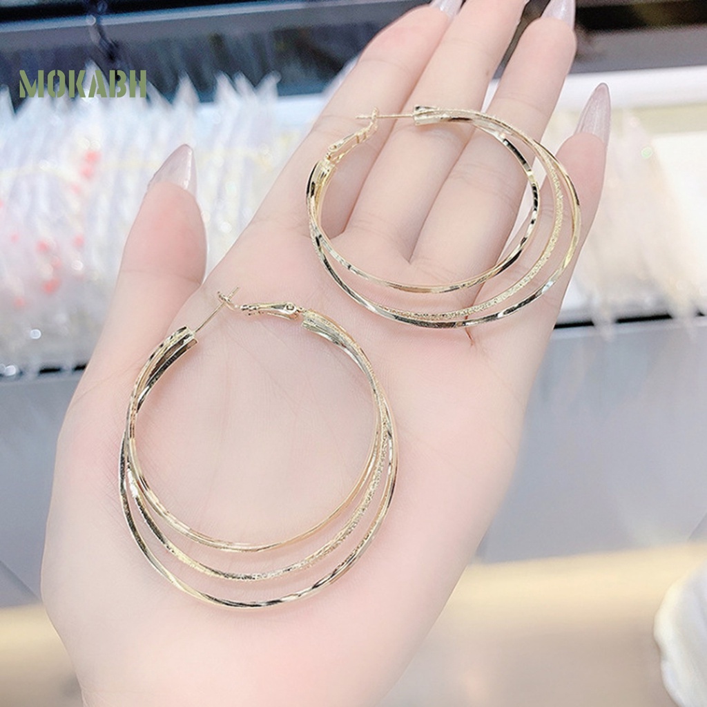 1 Đôi Bông Tai Hình Tròn Cỡ Lớn Nhiều Lớp Lấp Lánh Thời Trang Cho Nữ