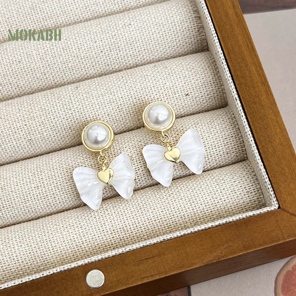 1 Đôi Bông Tai Hình Nơ Đính Ngọc Trai Giả Màu Trắng Phong Cách Pháp Thanh Lịch Thời Trang Cho Nữ