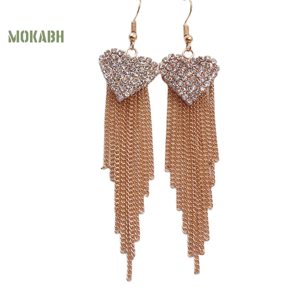 Bông Tai Dáng Dài Hình Trái Tim Phối Tua Rua Thời Trang Dự Tiệc Cho Nữ